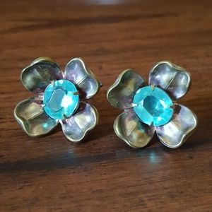 Vintage Aqua Flower Screw Earrings